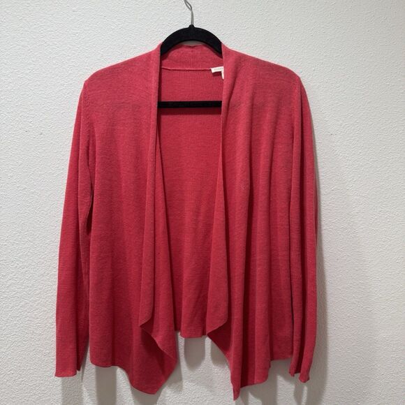 Eileen Fisher 100% Organic Linen Angled Front Cardigan Red Pink Womens XS Crop - Picture 1 of 7